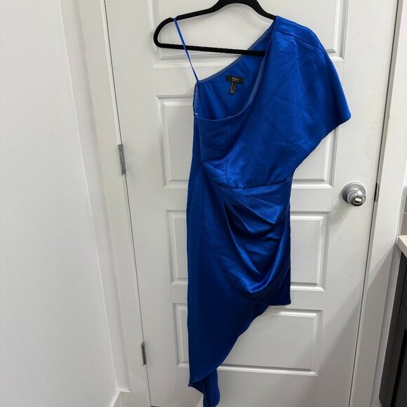 Aidan by Aidan Mattox Crepe One Shoulder Asymmetrical Gown Size 4 Royal Blue - Picture 1 of 3